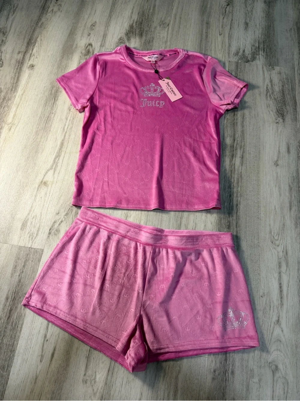 Juicy Couture Pink Velour Short Sleeve Top & Shorts Set